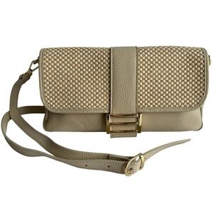Divina Firenze Pebbled Leather Crossbody Bag Cream Woven Rectangle Purse EUC